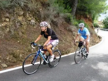 A little battle on the "Lluc climb", from Caimari up to col de Sa Batalla. The famous Sean Kelly behind a Sportactive Cyclist...