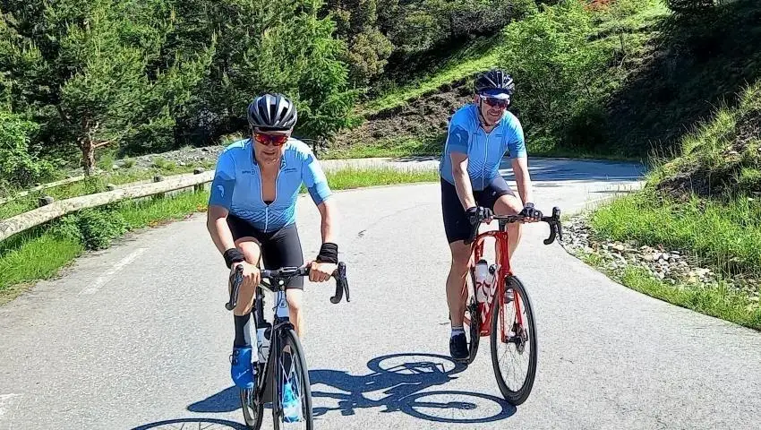 Geneva to Nice cyclists crossing the French Alps 