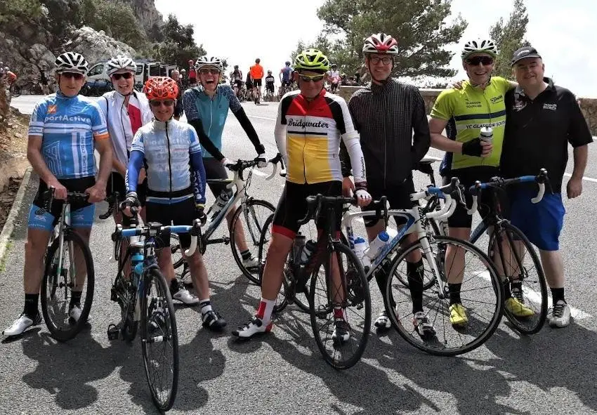 SportActive Cycling Holidays and Training Camps, Sean Kelly and the SportActive Team at the Monnebar Tunnel Puig Major Mallorca